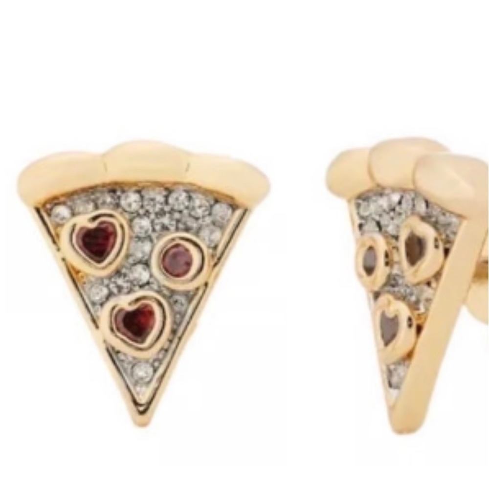 Rachel Zoe Pizza Stud Earrings Gold Sterling Silver Cubic Zirconia Red - Picture 3 of 8